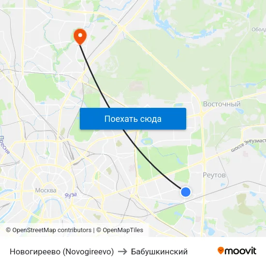 Новогиреево (Novogireevo) to Бабушкинский map