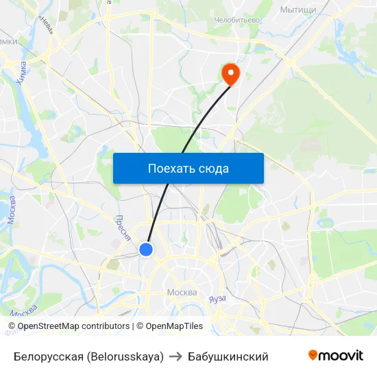 Белорусская (Belorusskaya) to Бабушкинский map