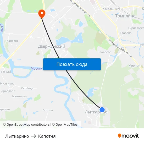 Лыткарино to Капотня map
