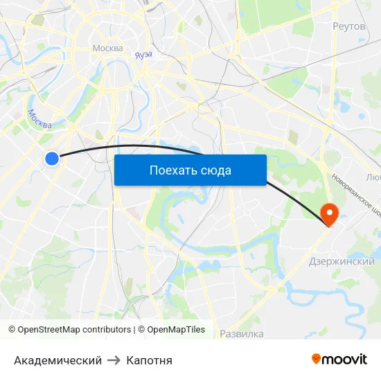 Академический to Капотня map