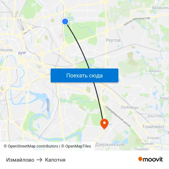 Измайлово to Капотня map