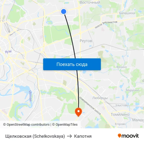 Щелковская (Schelkovskaya) to Капотня map