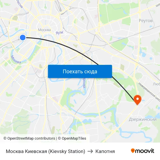 Москва Киевская (Kievsky Station) to Капотня map