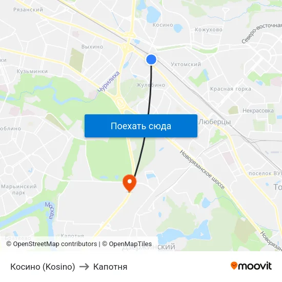 Косино (Kosino) to Капотня map