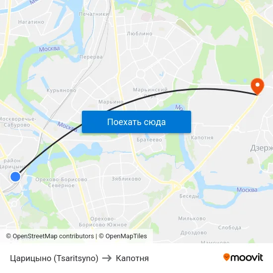 Царицыно (Tsaritsyno) to Капотня map