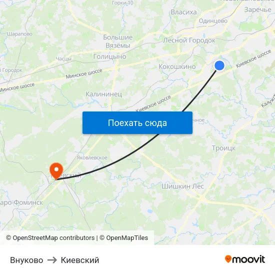 Внуково to Киевский map
