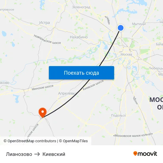 Лианозово to Киевский map