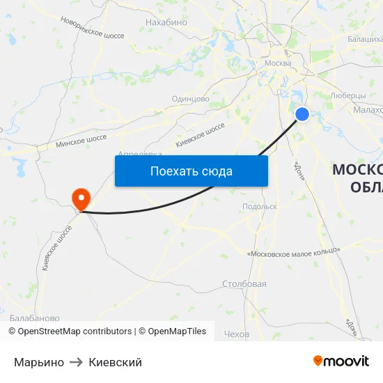 Марьино to Киевский map