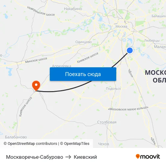 Москворечье-Сабурово to Киевский map