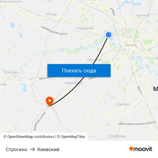 Строгино to Киевский map
