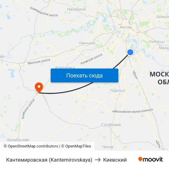 Кантемировская (Kantemirovskaya) to Киевский map