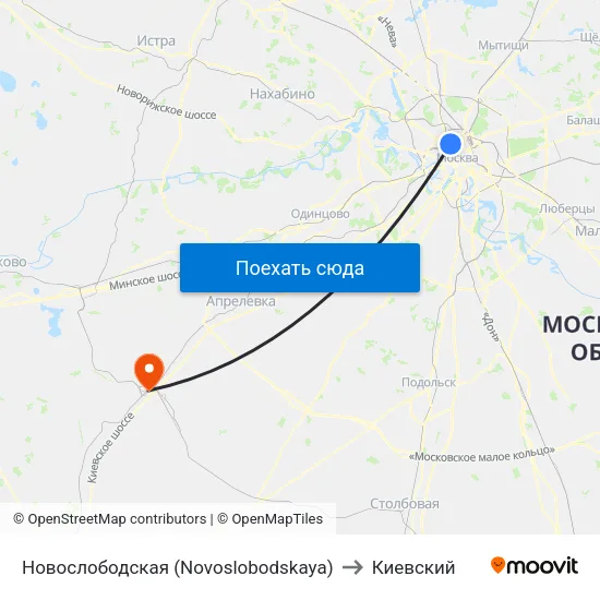 Новослободская (Novoslobodskaya) to Киевский map