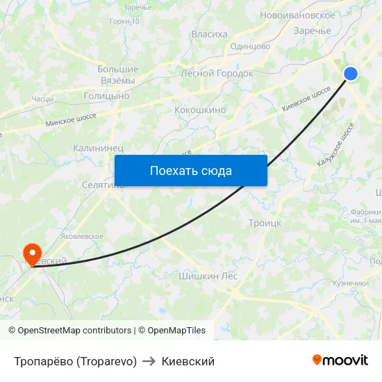 Тропарёво (Troparevo) to Киевский map