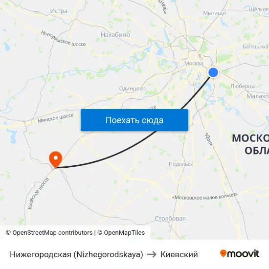 Нижегородская (Nizhegorodskaya) to Киевский map