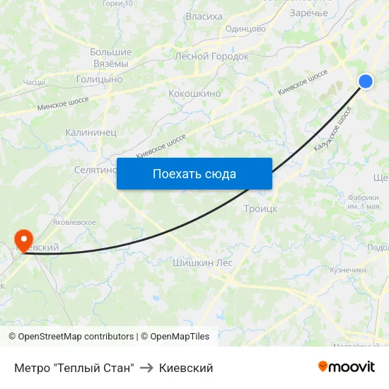 Метро "Теплый Стан" to Киевский map