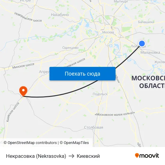 Некрасовка (Nekrasovka) to Киевский map