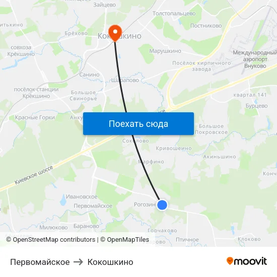 Первомайское to Кокошкино map