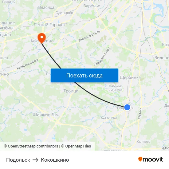 Подольск to Кокошкино map