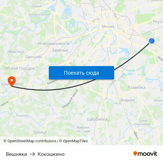 Вешняки to Кокошкино map