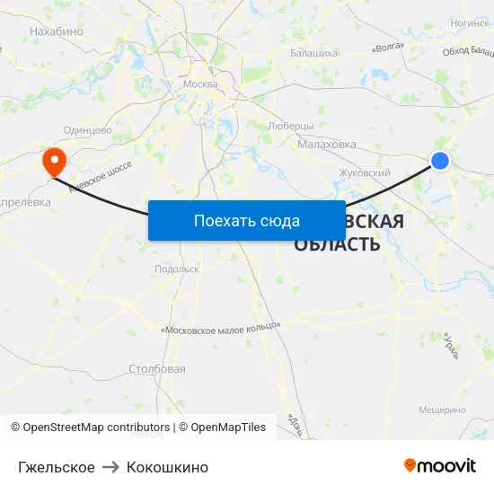 Гжельское to Кокошкино map