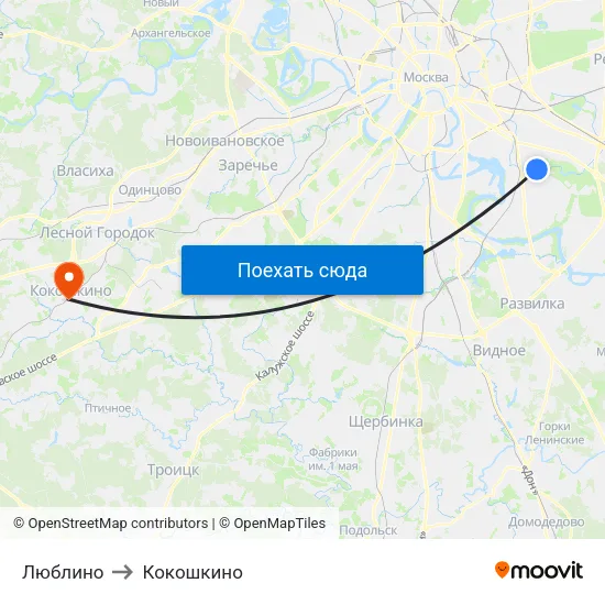 Люблино to Кокошкино map