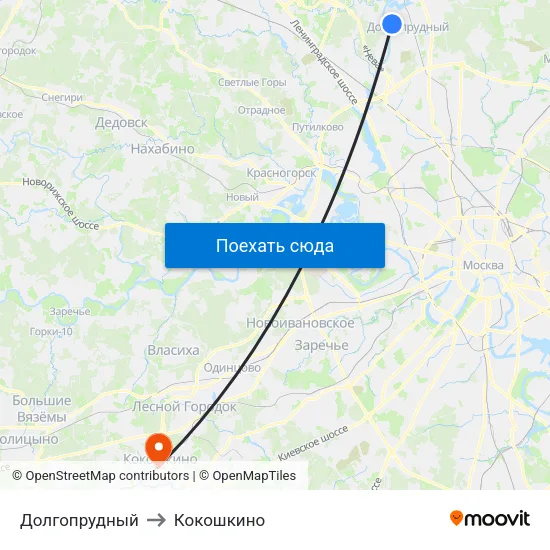 Долгопрудный to Кокошкино map