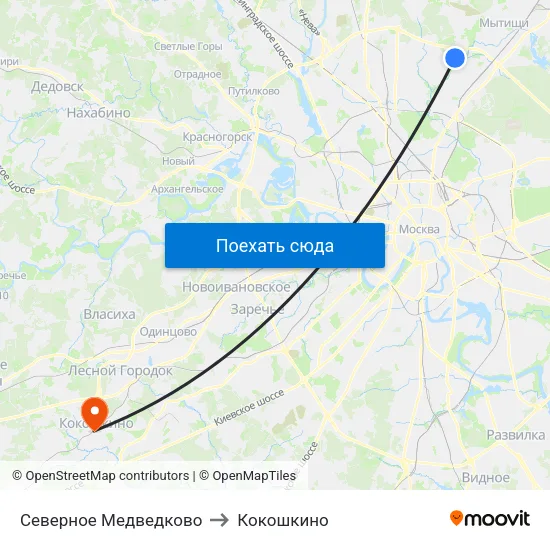Северное Медведково to Кокошкино map