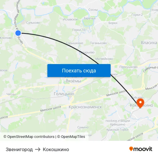 Звенигород to Кокошкино map