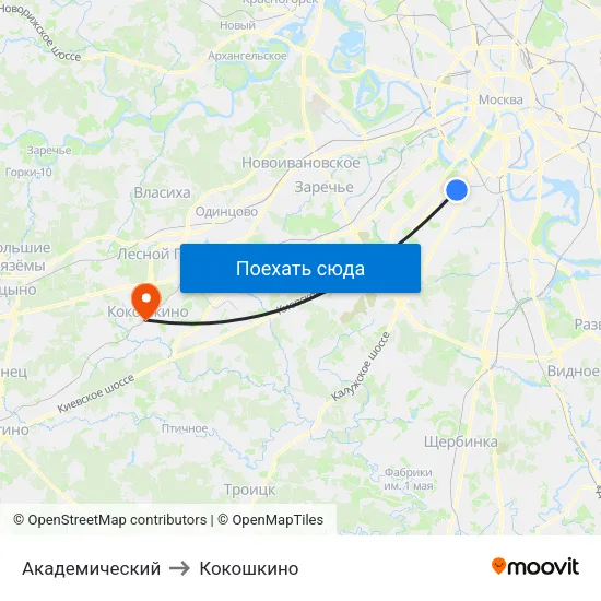 Академический to Кокошкино map