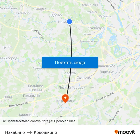 Нахабино to Кокошкино map