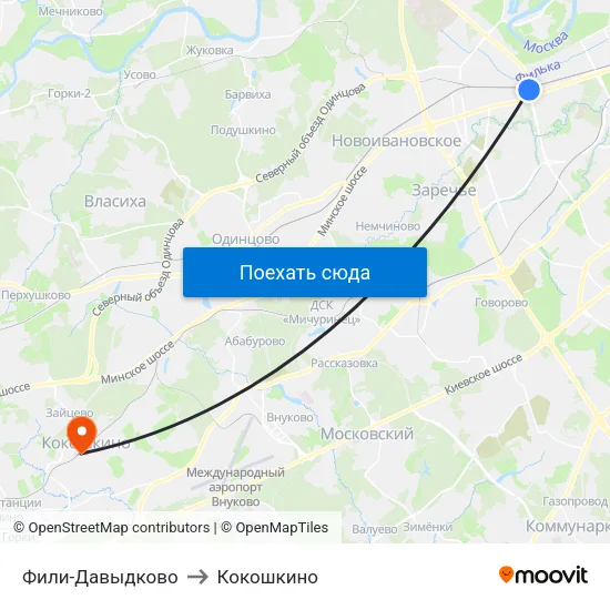 Фили-Давыдково to Кокошкино map