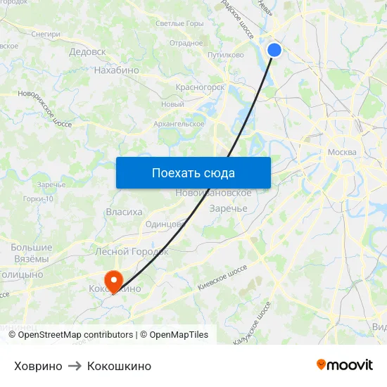 Ховрино to Кокошкино map