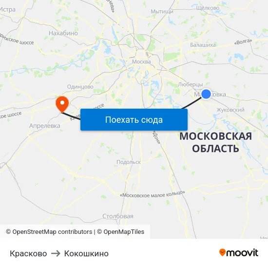 Красково to Кокошкино map