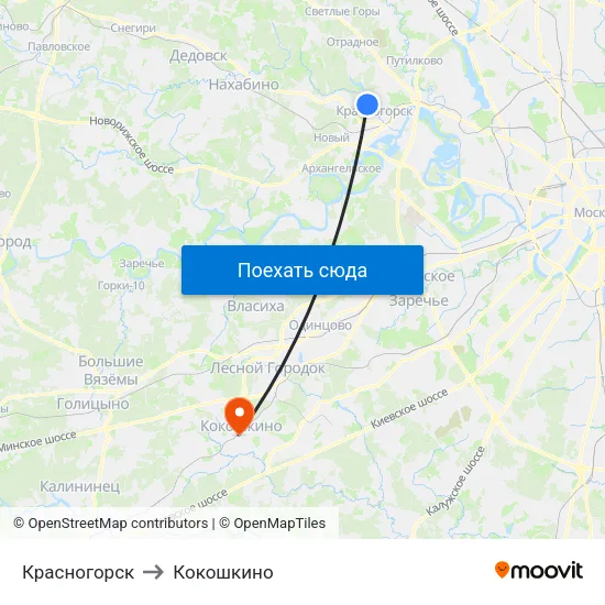 Красногорск to Кокошкино map