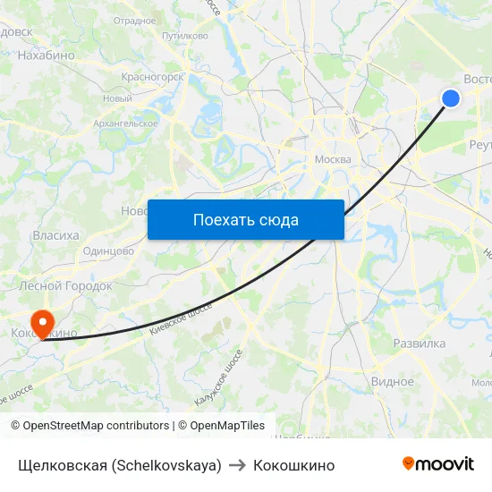 Щелковская (Schelkovskaya) to Кокошкино map