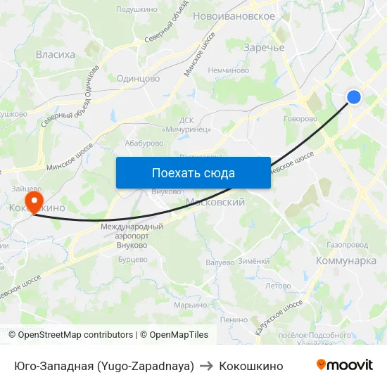 Юго-Западная (Yugo-Zapadnaya) to Кокошкино map