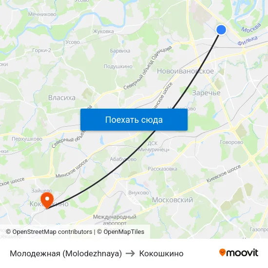 Молодежная (Molodezhnaya) to Кокошкино map