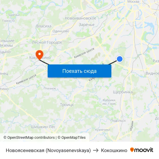 Новоясеневская (Novoyasenevskaya) to Кокошкино map