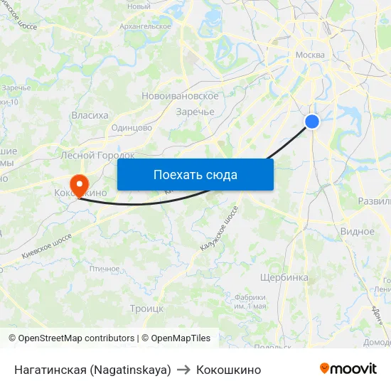 Нагатинская (Nagatinskaya) to Кокошкино map