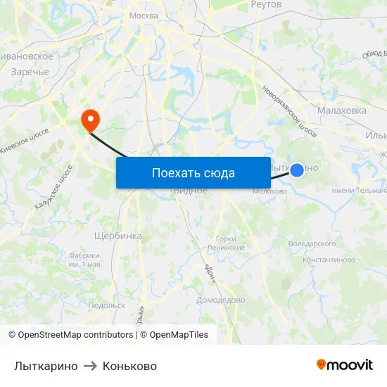 Лыткарино to Коньково map