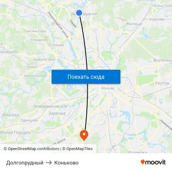 Долгопрудный to Коньково map