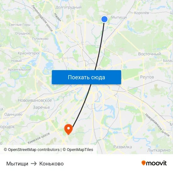 Мытищи to Коньково map
