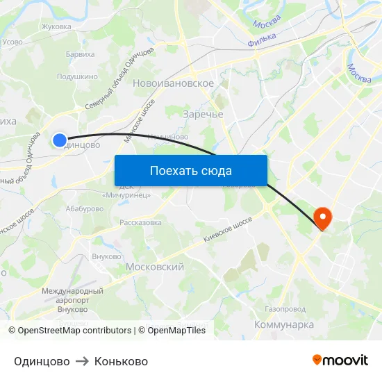Одинцово to Коньково map