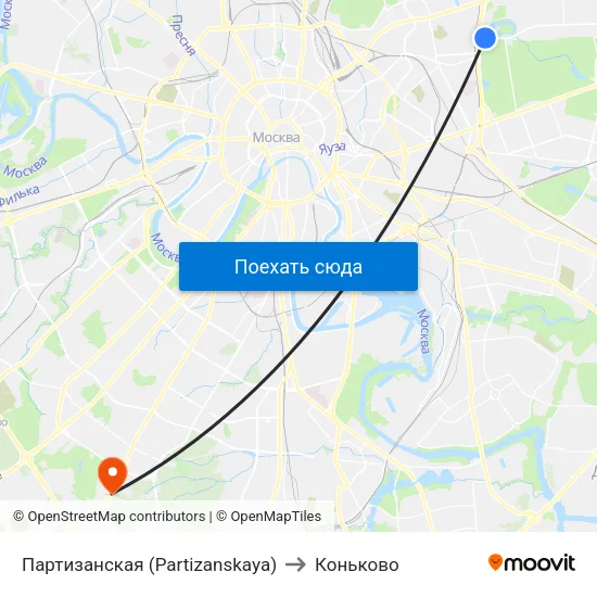 Партизанская (Partizanskaya) to Коньково map