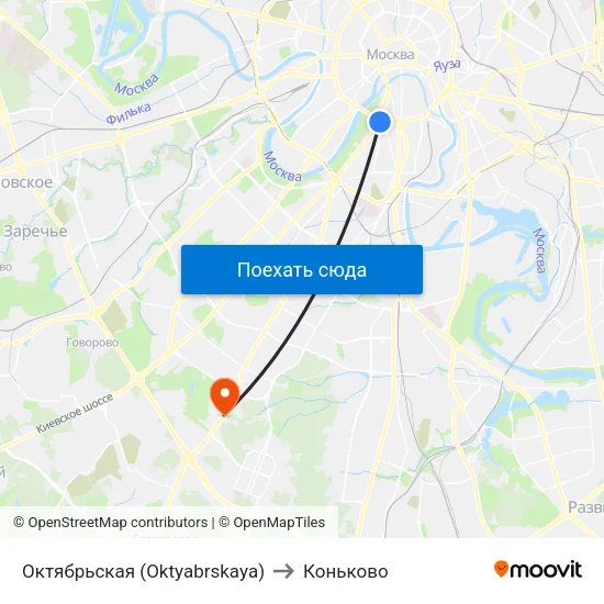 Октябрьская (Oktyabrskaya) to Коньково map