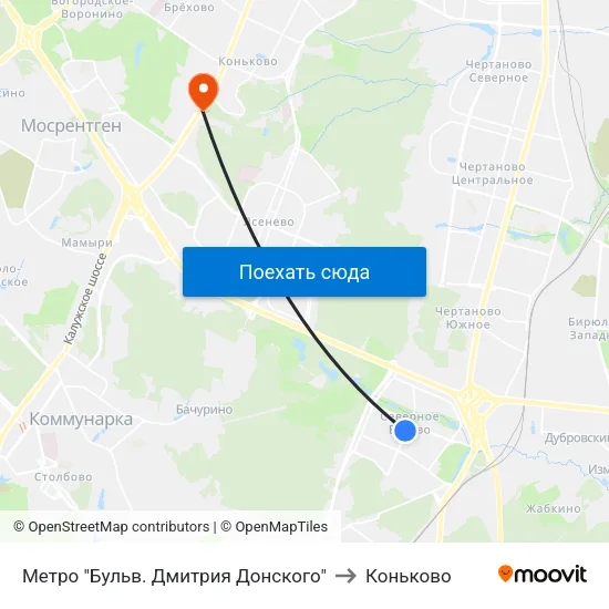 Метро "Бульв. Дмитрия Донского" to Коньково map