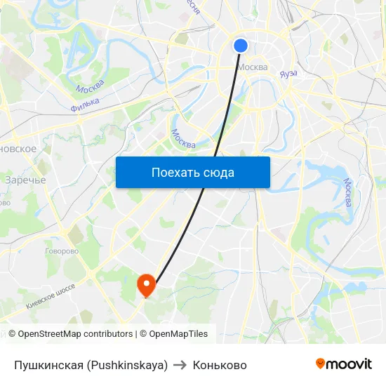 Пушкинская (Pushkinskaya) to Коньково map