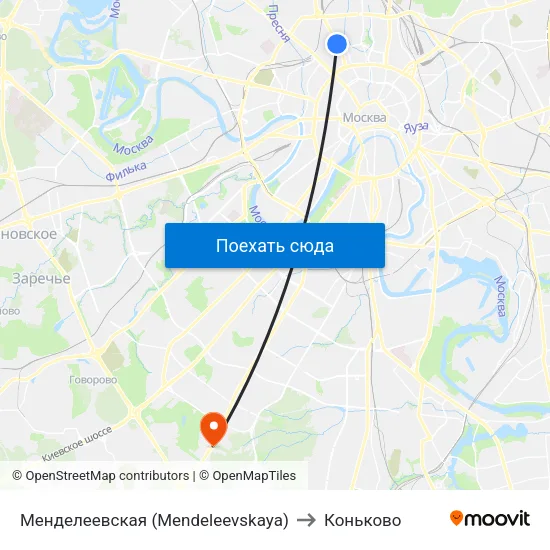 Менделеевская (Mendeleevskaya) to Коньково map