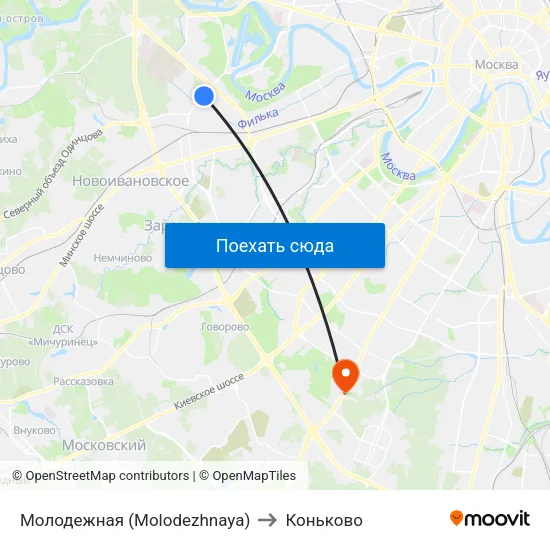 Молодежная (Molodezhnaya) to Коньково map