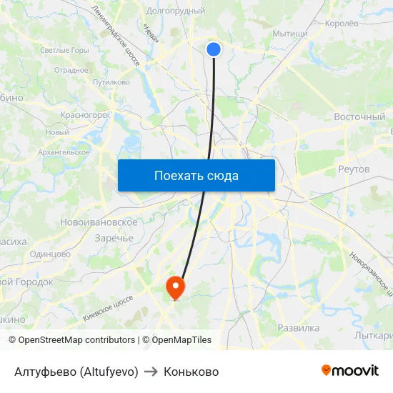 Алтуфьево (Altufyevo) to Коньково map